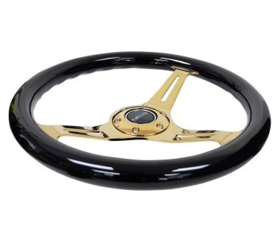 Classic Träratt 350mm 3-ekrad Guldigt Centrum Svart Ratt NRG