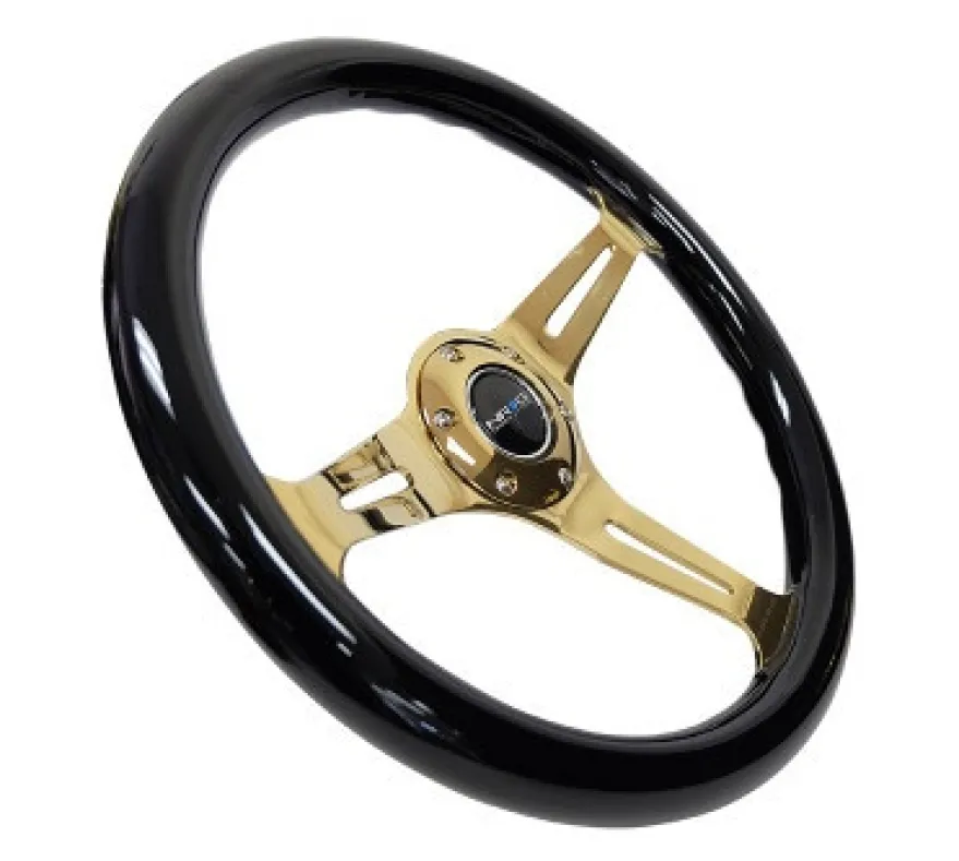 Classic Träratt 350mm 3-ekrad Guldigt Centrum Svart Ratt NRG