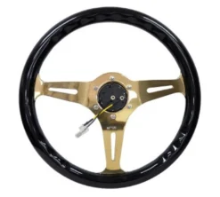 Classic Träratt 350mm 3-ekrad Guldigt Centrum Svart Ratt NRG