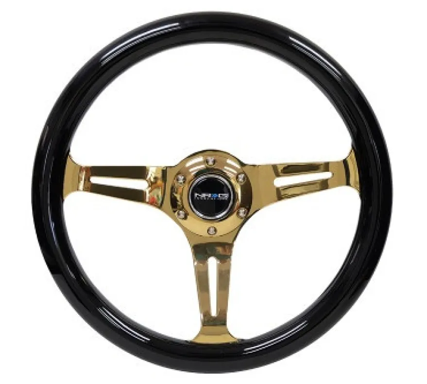 Classic Träratt 350mm 3-ekrad Guldigt Centrum Svart Ratt NRG