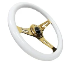 Classic Träratt 350mm 3-ekrad Guldigt Centrum Vit Ratt NRG