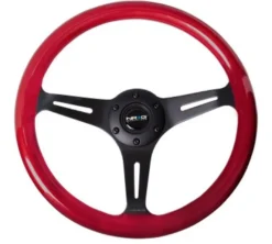 Classic Träratt 330mm 3-ekrad Mattsvart Centrum Röd Ratt NRG