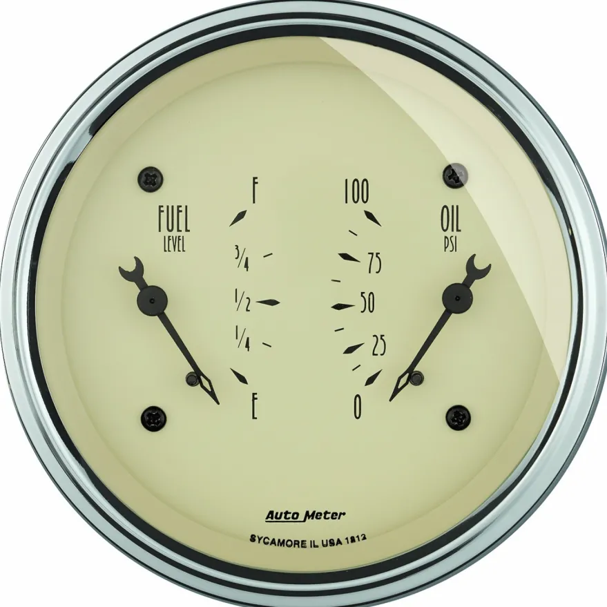 Dual-mätare Bränsle / Oljetryck 87mm 240ΩE-33ΩF & 100PSI (Elektrisk) ANTQ BEIGE