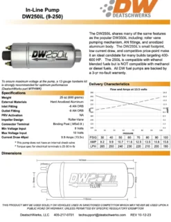 DW250iL Bränslepump 250 L/H In-Line Deatschwerks (Bensin/E85)