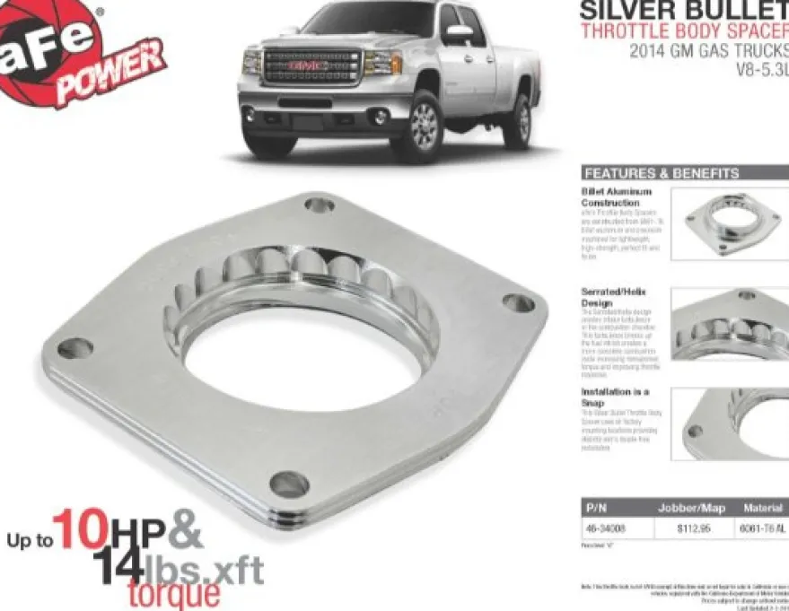 GM Silverado/Sierra 1500 2014-2024/Tahoe/Suburban/Yukon/XL 2015-2024 V8-5.3L Silver Bullet Gasspjällspacer aFe Power