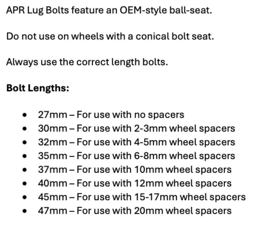 Hjulbultar 45mm För 15-17mm Spacers Svarta 10-Pack APR