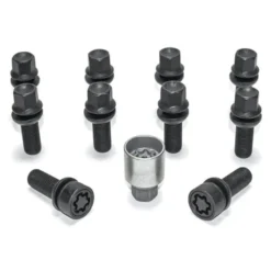 HR-B1454503SET (8st hjulbult, 2st låsbult) H&R M14x1,5 sfärisk 13mm säte rörlig aluminium kona Svart, Längd 45mm