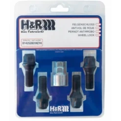 H&R Låsbultsats HR-B1253001KEY4 M12x1,5 Konisk Svart, Längd 30mm