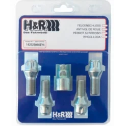 H&R Låsbultsats HR-12252601KEY4 M12x1,25 Konisk Silver, Längd 26mm
