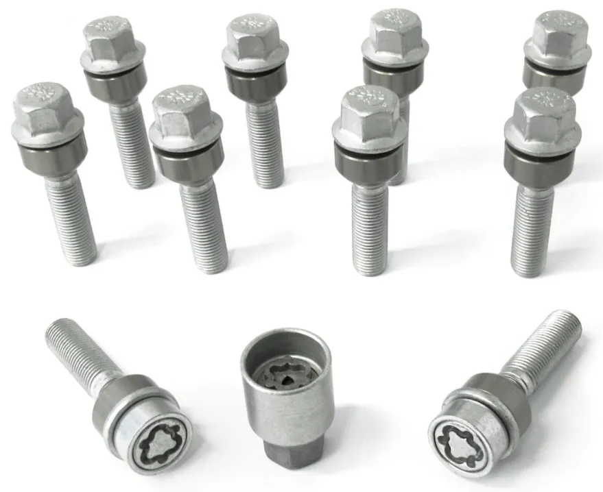 HR-1455206SET H&R Bultsats inkl låsbutar M14x1,5 Sfäriskt 14mm säte rörlig aluminium kona Porsche Taycan Silver, Längd 52/37mm