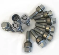 HR-1456306SET H&R Bultsats inkl låsbutar M14x1,5 Sfäriskt 14mm säte rörlig aluminium kona Porsche Taycan Silver, Längd 63/48mm