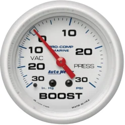 Laddtrycksmätare 66.7mm 30 IN HG / 30PSI (Mekanisk) MARINE Vit