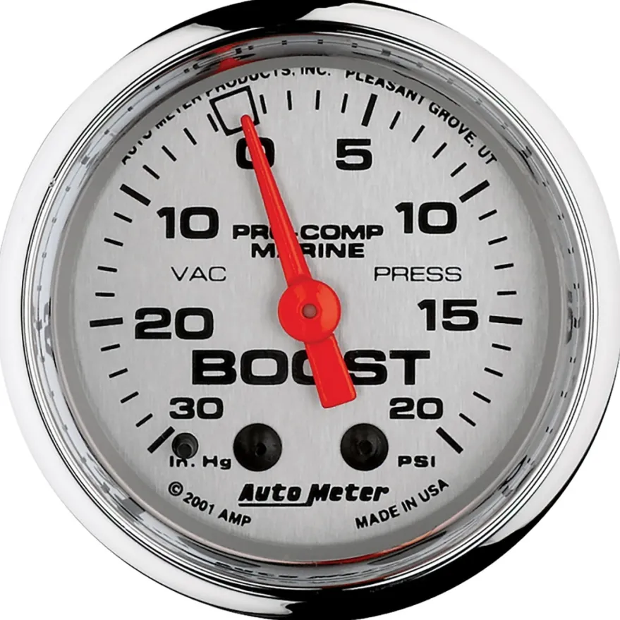 Laddtrycksmätare 52mm 30 IN HG / 20PSI (Mekanisk) MARINE Krom
