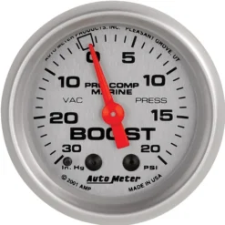 Laddtrycksmätare 52mm 30 IN HG / 20PSI (Mekanisk) MARINE SILVER