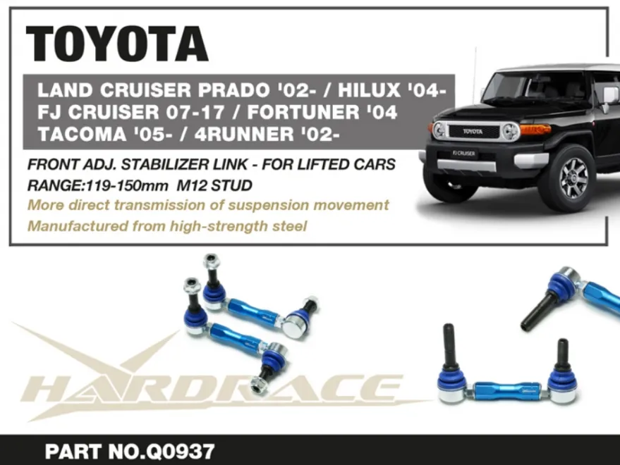 Lexus GX / Toyota 4RUNNER / Fj cruiser / Fortuner / Hilux / Land cruiser / Tacoma 1995-2025 Främre Justerbara Stabiliserings Stag Hardrace