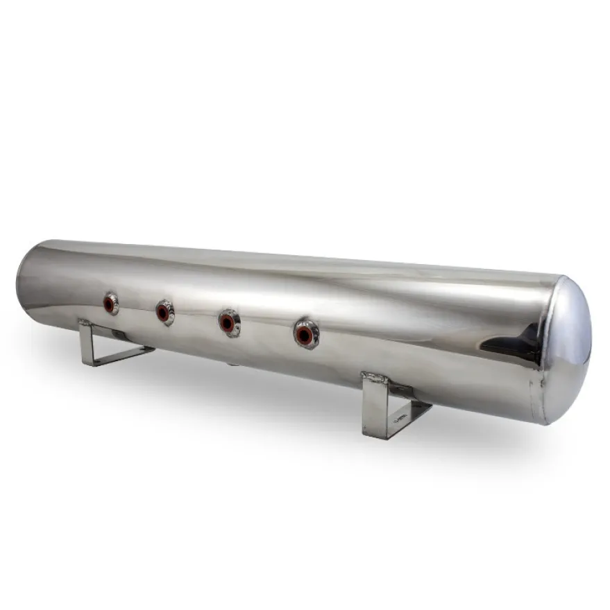 19 L Lufttank Polerad Aluminium (914L x 152D mm) 4x 3/8'' Portar Fram & 1/4'' Dräneringsport Air Lift Performance