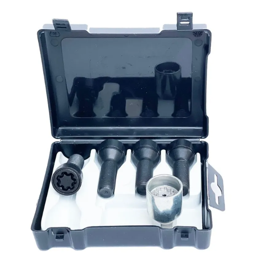 Låsbultsats HR-BVN738 M14x1.25x38 Konisk 60° Svart Längd 38mm Silver BMW Mini