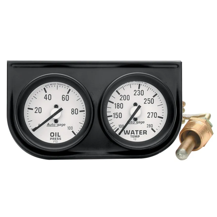 Mätarkonsol Oljetryck/Vattentemp 2'' 100PSI/280ºF WHT DIAL BLK BZL AUTOGAGE