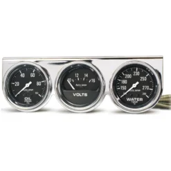 Mätarkonsol Oljetryck/Vattentemp/Volt 66.7mm 100PSI/280ºF/16V BLK DIAL Krom BZL AG