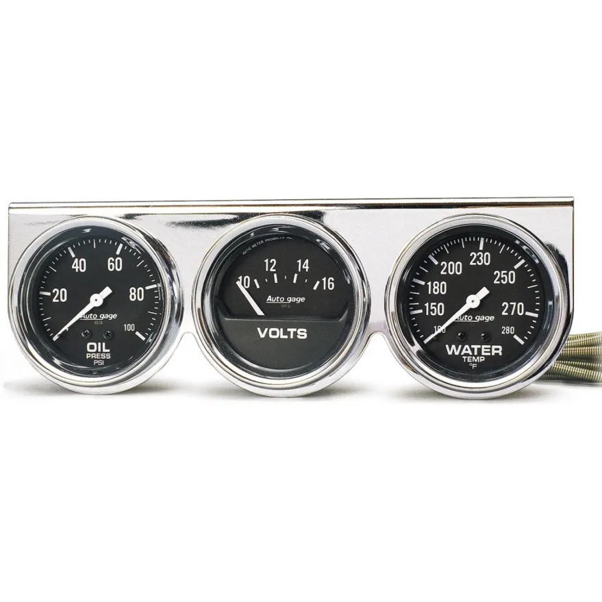 Mätarkonsol Oljetryck/Vattentemp/Volt 66.7mm 100PSI/280ºF/16V BLK DIAL Krom BZL AG