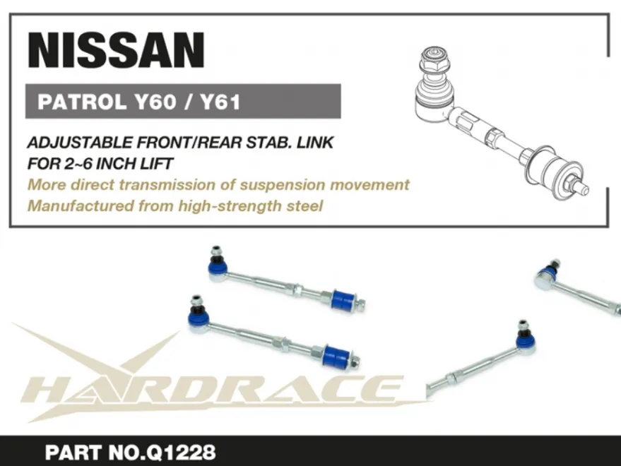 Nissan Patrol Y60 / Y61 1988-1997 Främre/Bakre Justerbara Stabiliserings Stag Hardrace