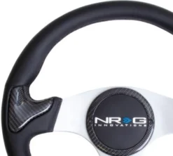 NRG Kolfiber-/Läder-ratt med Gummitutknapp 350mm
