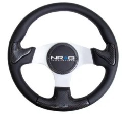 NRG Kolfiber-/Läder-ratt med Gummitutknapp 350mm
