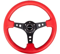 NRG Röd Sportratt Läder med Svart Centrum 350mm (3'' Djup)