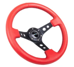 NRG Röd Sportratt Läder med Svart Centrum 350mm (3'' Djup)