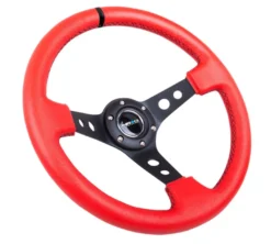 NRG Röd Sportratt Läder med Svart Centrum / Svart Centermarkering 350mm (3'' Djup)