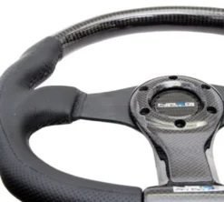 NRG Sportratt Kolfiber med Lädergrepp / Platt Botten 350mm