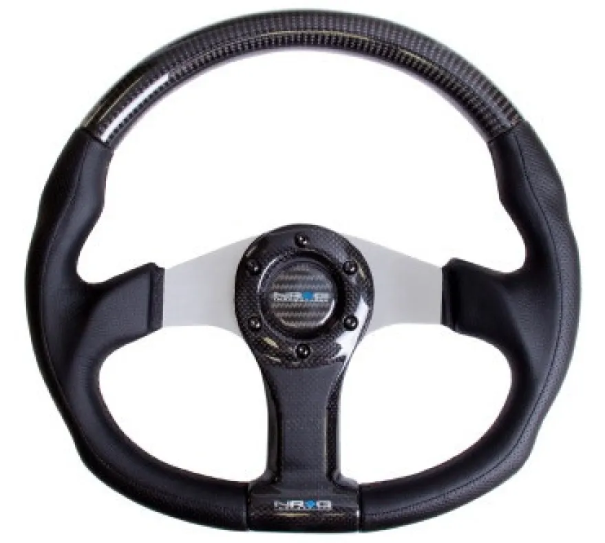NRG Sportratt Kolfiber med Lädergrepp / Silver Centrum 350mm