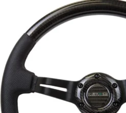 NRG Sportratt Kolfiber med Svart Centrum / Lädergrepp 350mm (1.5'' Djup)