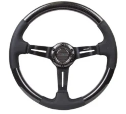 NRG Sportratt Kolfiber med Svart Centrum / Lädergrepp 350mm (1.5'' Djup)