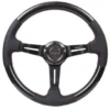 NRG Sportratt Kolfiber med Svart Centrum / Lädergrepp Röda Sömmar 350mm (1.5'' Djup)