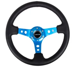 NRG Sportratt Läder med Blått Centrum 350mm (3'' Djup)