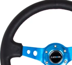 NRG Sportratt Läder med Blått Centrum 350mm (3'' Djup)