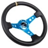 NRG Sportratt Läder med Blått Centrum / Gul Markering 350mm (3'' Djup)