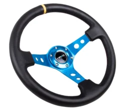 NRG Sportratt Läder med Blått Centrum / Gul Markering 350mm (3'' Djup)