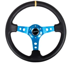 NRG Sportratt Läder med Blått Centrum / Gul Markering 350mm (3'' Djup)