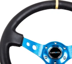 NRG Sportratt Läder med Blått Centrum / Gul Markering 350mm (3'' Djup)