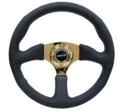 NRG Sportratt Läder med Guldigt Centrum 350mm (2.5'' Djup)