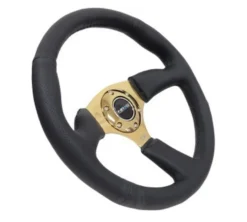 NRG Sportratt Läder med Guldigt Centrum 350mm (2.5'' Djup)