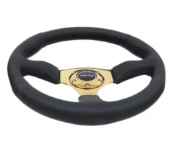 NRG Sportratt Läder med Guldigt Centrum 350mm (2.5'' Djup)