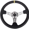 NRG Sportratt Läder med Gunmetall Centrum / Gul Centermarkering 350mm (3'' Djup)