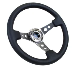 NRG Sportratt Läder med Gunmetall Centrum 350mm (3'' Djup)