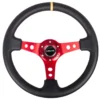 NRG Sportratt Läder med Rött Centrum / Gul Centermarkering 350mm (3'' Djup)