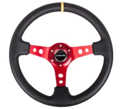 NRG Sportratt Läder med Rött Centrum / Gul Centermarkering 350mm (3'' Djup)