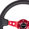 NRG Sportratt Läder med Rött Centrum 350mm (3'' Djup)