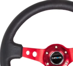 NRG Sportratt Läder med Rött Centrum 350mm (3'' Djup)